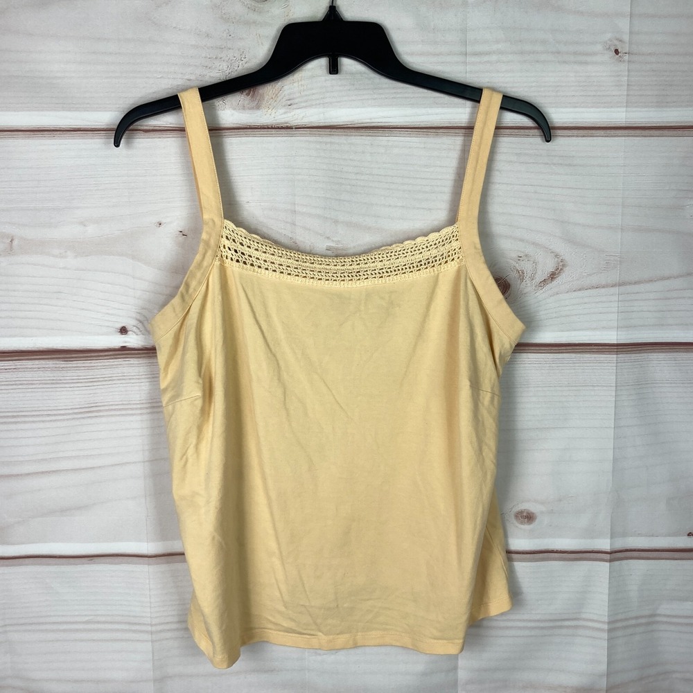Relativity Top Womens 2X Yellow Tank Crochet Trim Cami Sleeveless Square Neck